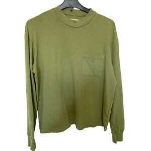 Madewell Men's Olive Green Long Sleeve Cotton Crewneck Shirt With Pocket Size M